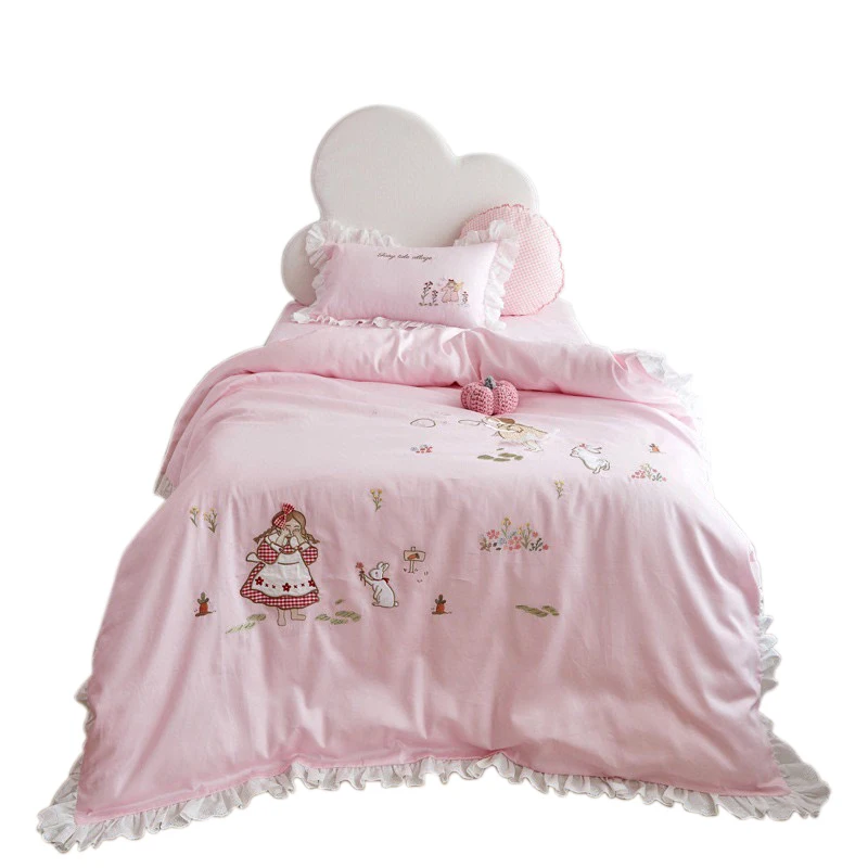 Printed embroidery   baby bedding cartoon pattern  flat bed sheet pillow case duvet cover