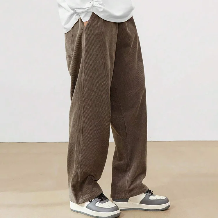 Custom Mens Trousers Casual Organic Cotton Drawstring Waisted Streetwear Blank Straight Leg Corduroy Pants Men