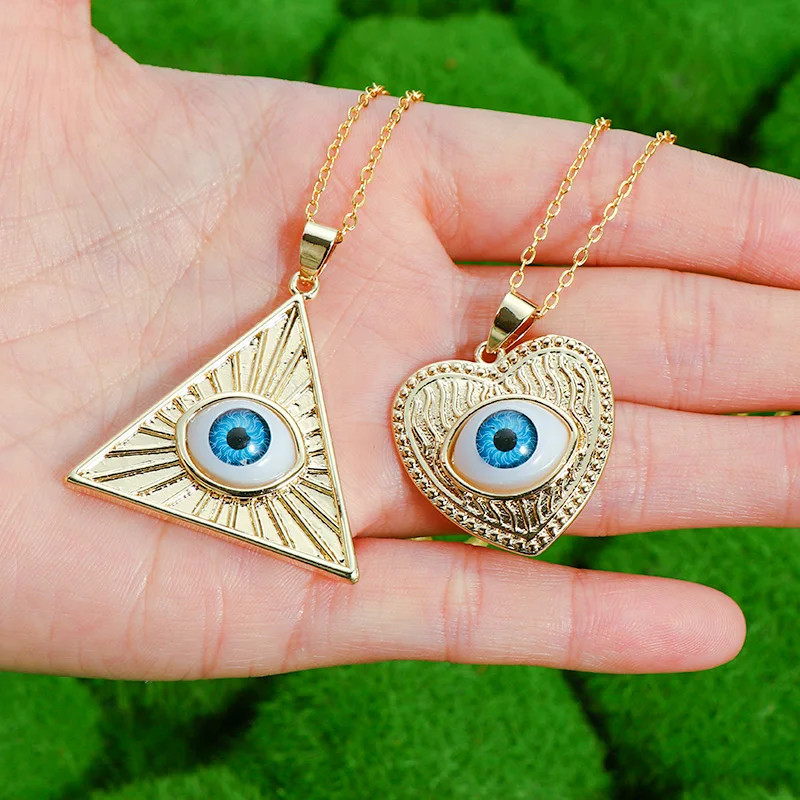 Multi Designs 18k Gold Plated Blue Turkish Eye Pendant Necklace Geometric Triangle Heart Evil Eyes Necklace