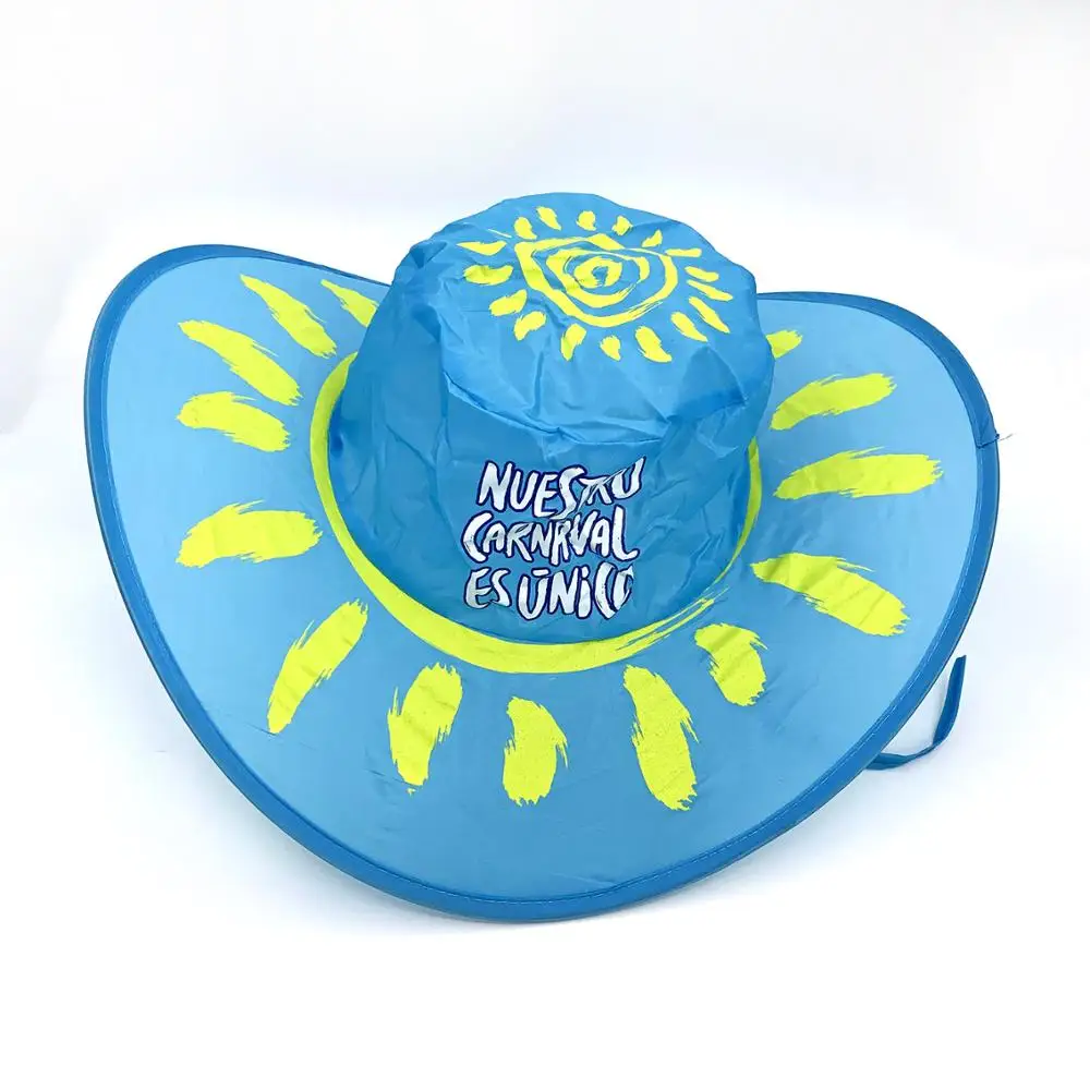 
DL020 factory low MOQ Foldable polyester cowboy hat for summer or beach with small pouch bag for promotional gift or beach 