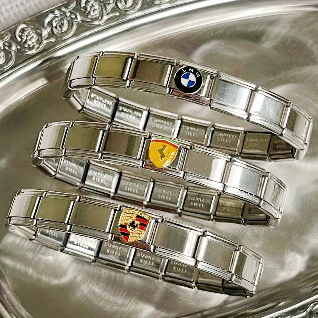 2024 New Car Logo Italian Charms Stainless Steel Silver Auto Logos Italian Charm Bracelets Car Logo
