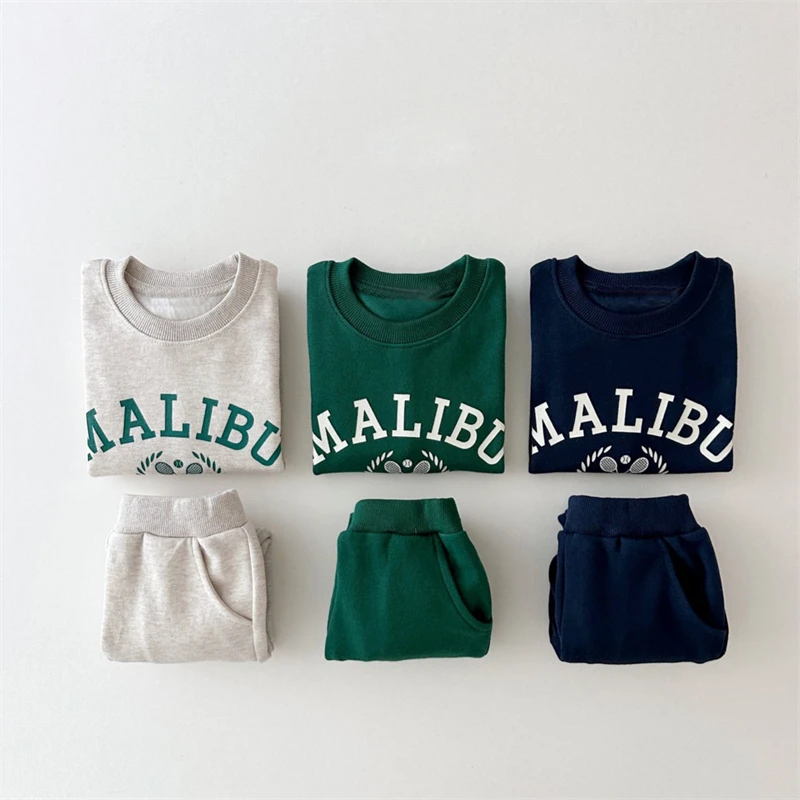 Custom Label New long sleeve kids clothing set baby boy clothes 2 to 3 year 2 pieces set fleece fabric sport wear
