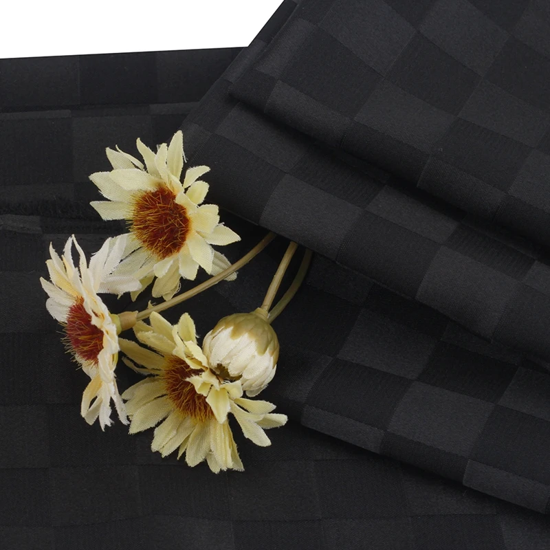 
High Quality Black Satin Fabric 95% Polyester 5% Spandex Plaid Color Elasticity Jacquard Textiles For Sewing Crafts 