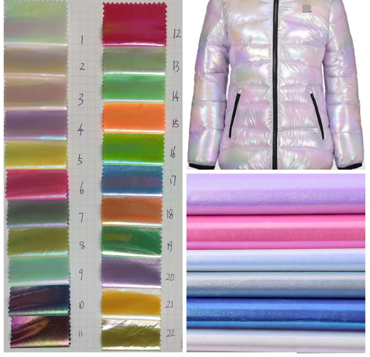 Metallic Foil color gradual change woven non stretch Shiny coating polyester lamination Glitter Fabric for coat, jacket