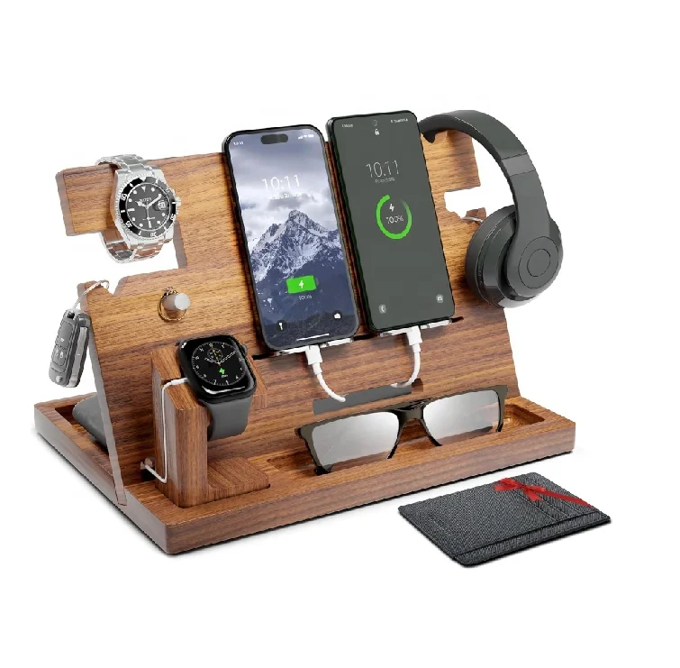 Tablet Stand Husband Gifts  Nightstand Organizer Bundle Wooden Docking Station