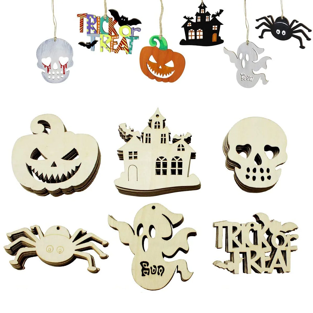 Mini Ghost Halloween Ornaments Wooden Hanging Horror Movie Ornaments for Halloween/Xmas Trees Eco-friendly