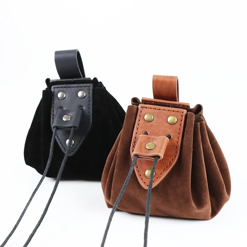 Vintage  Medieval Faux Leather Drawstring Pouch, Middle Ages Portable Coin Purse