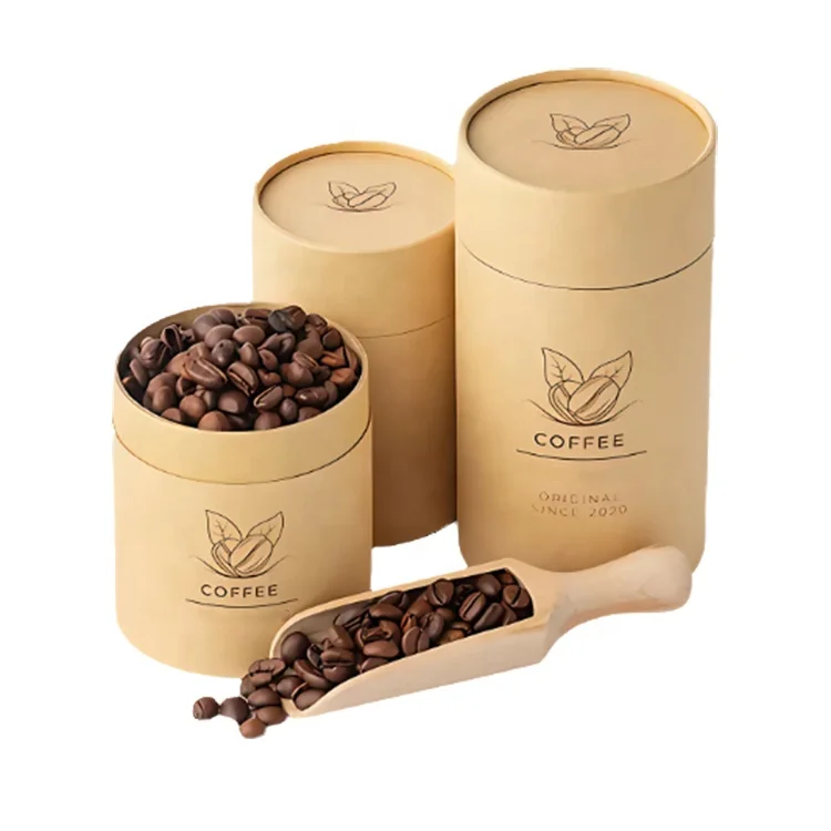 Custom printed cylinder cardboard round Kraft box craft coffee bean paper tube packaging for tea package