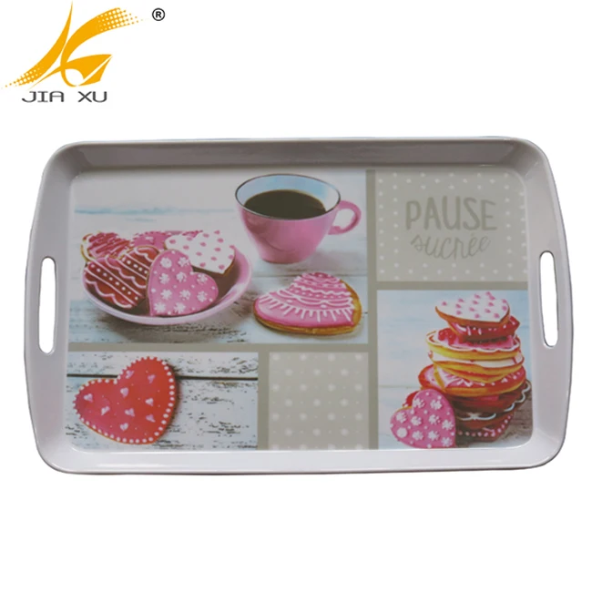 21.25 inch rectangular melamine custom serving tray with handle factory price