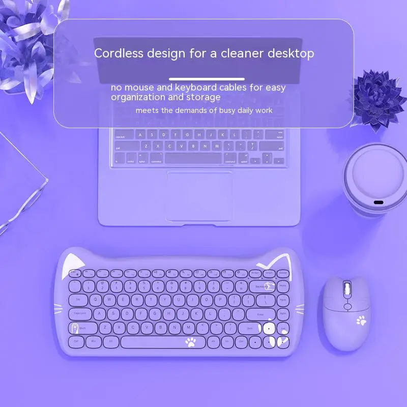 Ajazz A3060 Wireless Dual-mode Professional Membrane Keyboard and Mouse Combo Set Pink Purple Suitable for Win IOS Laptop Gamer