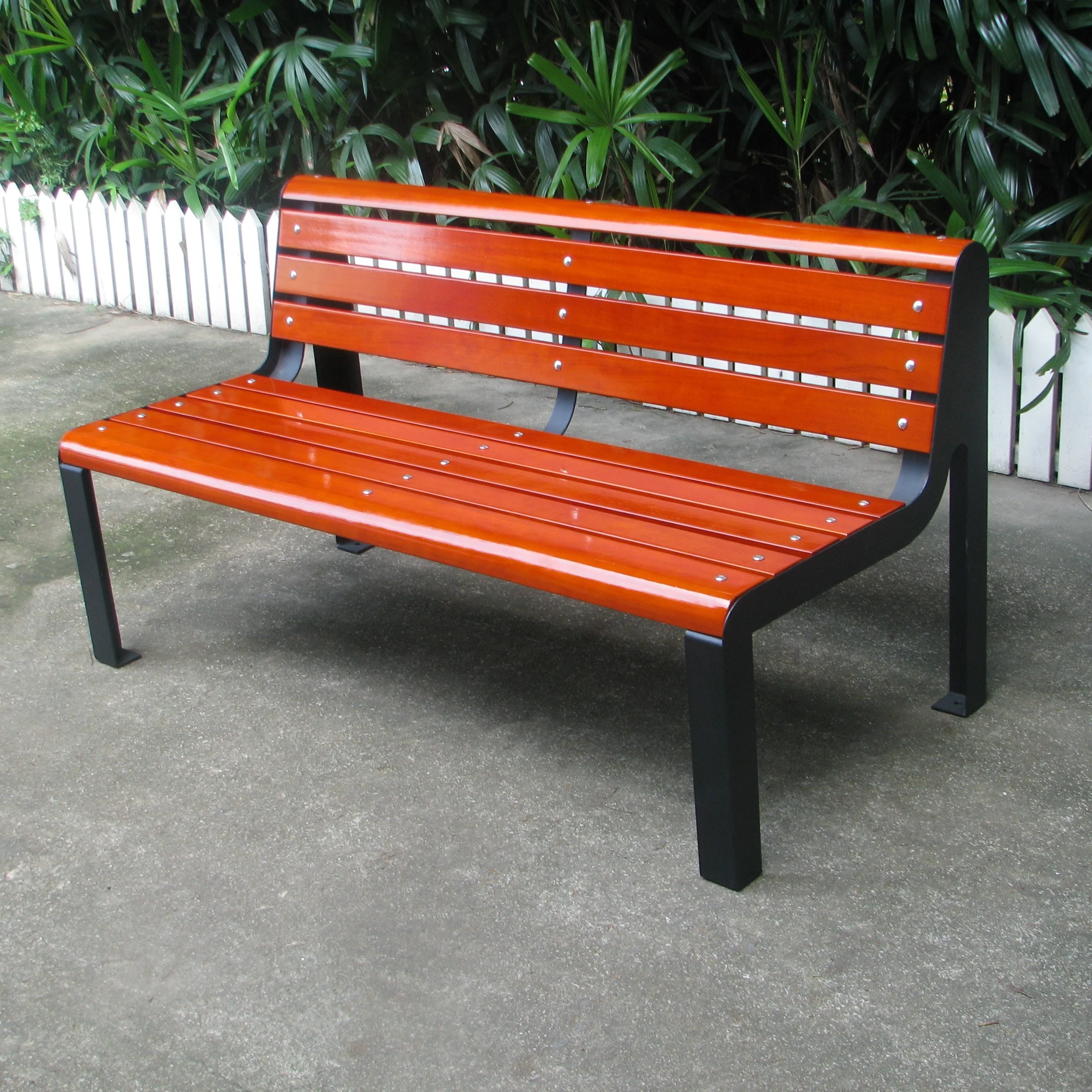 Metal frame and solid timber wood outside garden and park seat natural hard wood outdoor picnic bench