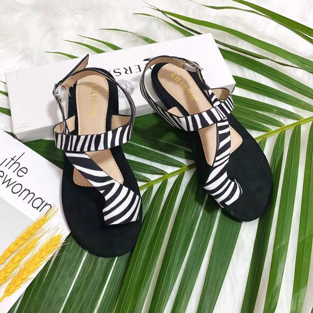 New designer zebra flannel leather flat shoes women fashion ladies sandals summer slippers