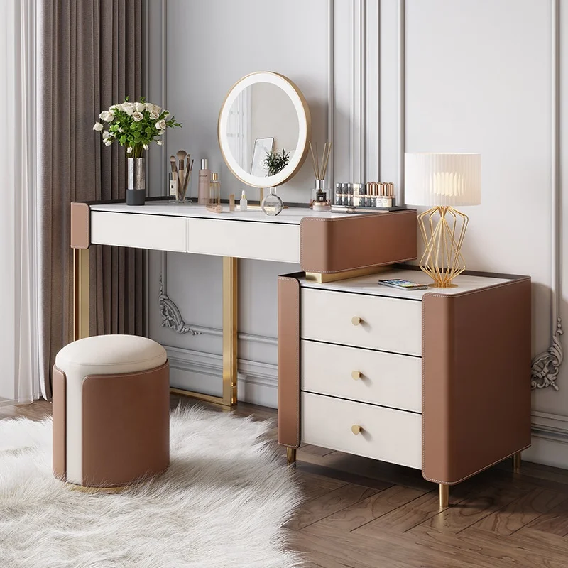 Modern Luxury High Grade Bedroom Dresser Villa rock plate top Makeup Table