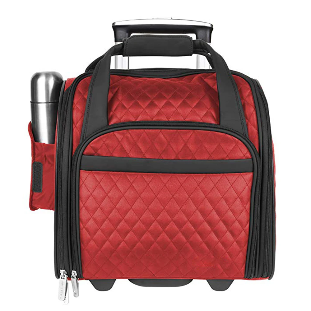 Factory customized Premium 15 inch 16 18 inch Quilted Microfiber nylon Rolling Luggage Wheeled Under seat Carry-on suitcase