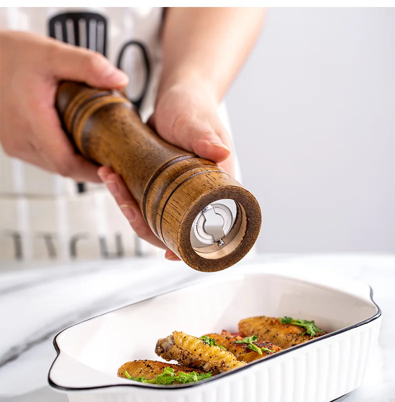 Peppermill Mill Kitchen Oak Wood Adjustable Ceramic Rotor Hand Wooden Manual Spice Salt Black Pepper