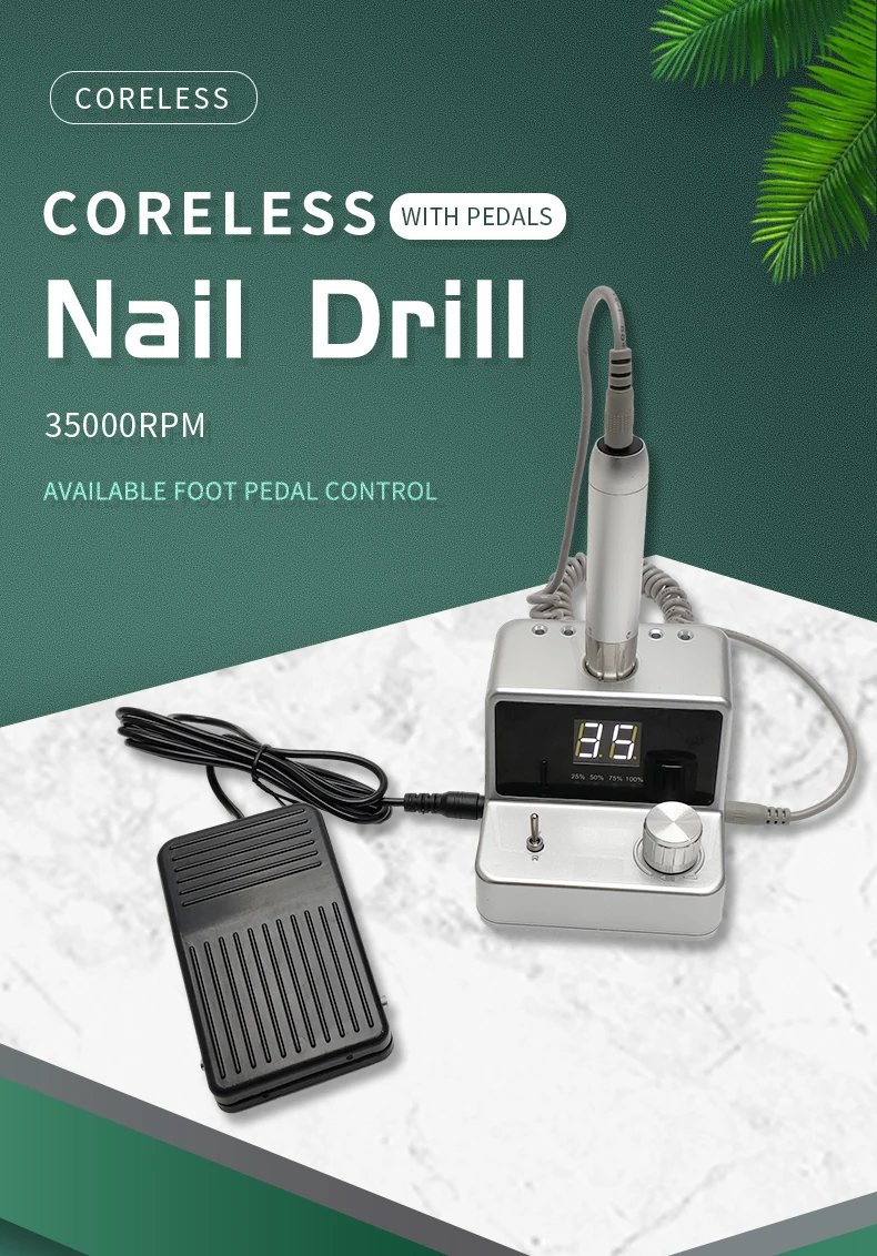 Professional Manicure Machine Coreless Motor 35000RPM Wireless Rechargeable Desktop Electric E-file Nail Drill