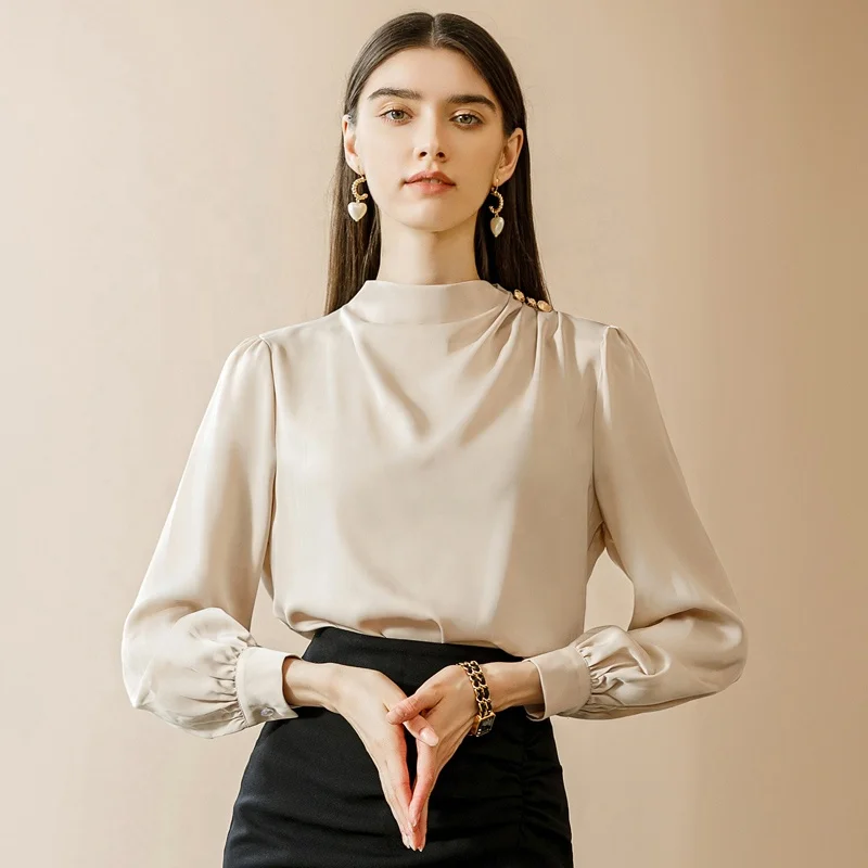 Office Tops for Women Ladies Top Blouse Satin Polyester Chiffon Silk Fabric Material Production Wholesale Blouses