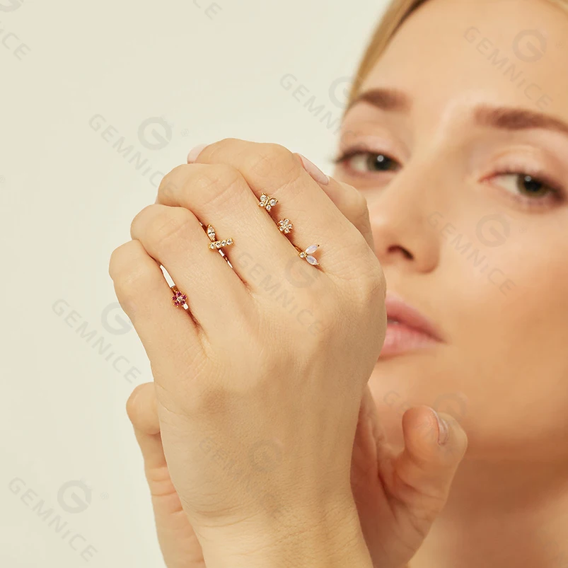 Gemnel fashion 925 silver  thread and threadless pin piercing jewelry part accessories bar stud earrings