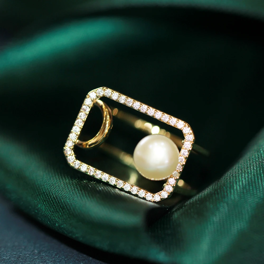  YANYI Temperamental High-grade Diamond Inset Geometric Pattern Ring Opening Adjustable Jewelry