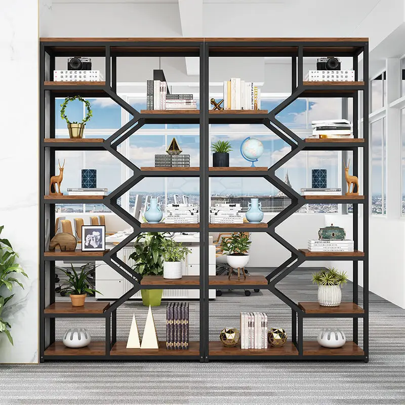 HQSLP New Design high quality modern metal bookshelf wooden bookcase for office home