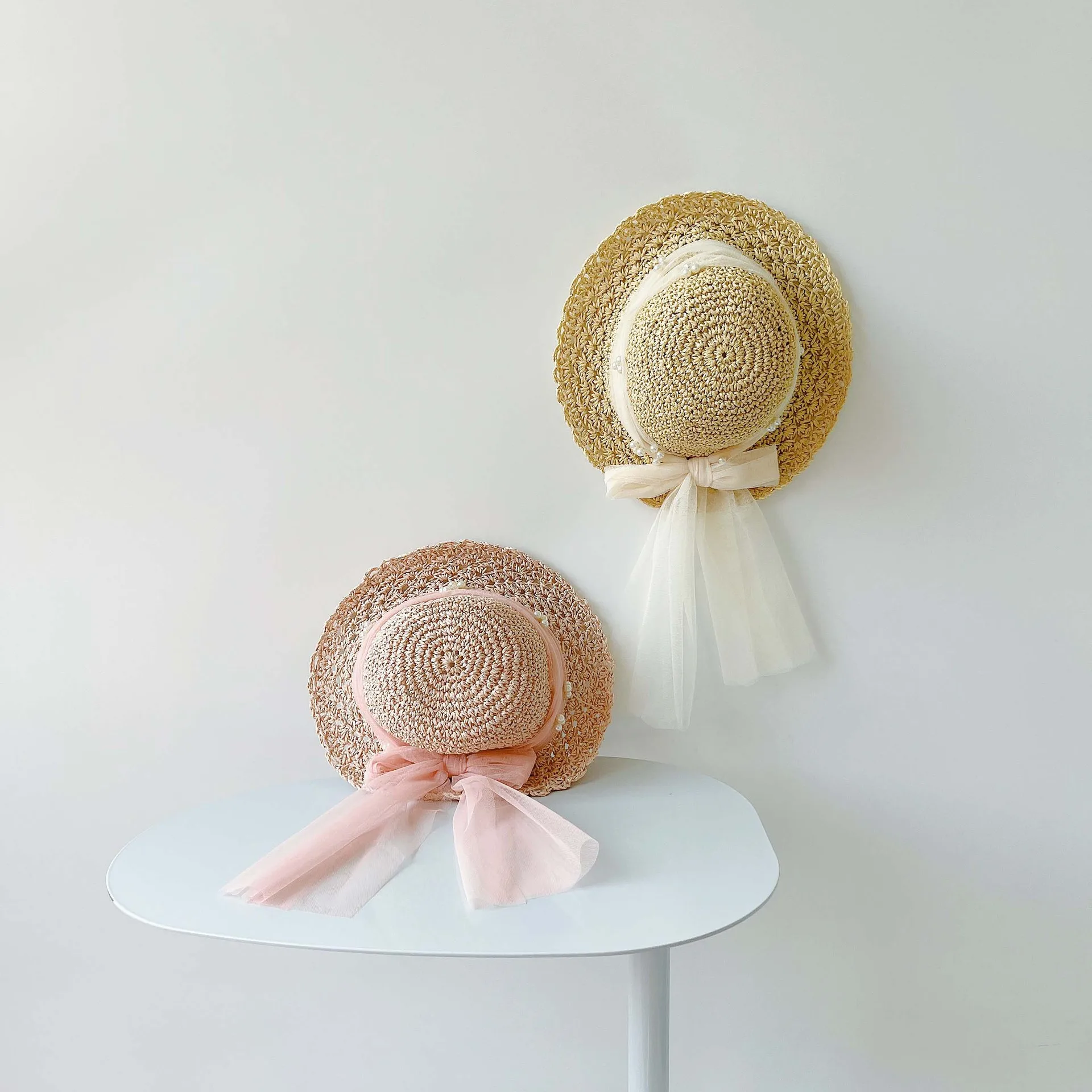 Baby Boy Girl Straw Hats Summer Children Handmade Foldable Lace Beach Sun Outdoor Hat