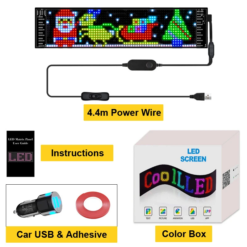 Flexible Mini Led Display Screen for Car APP Scrolling Message Expression Light Flexible Advertising USB Windshield LED Screen