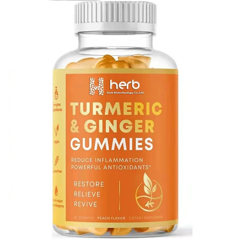 Food Supplements Anti-inflammatory Joint Support Antioxidant and Brain Booster Vegan Curcumin Turmeric Ginger Gummies