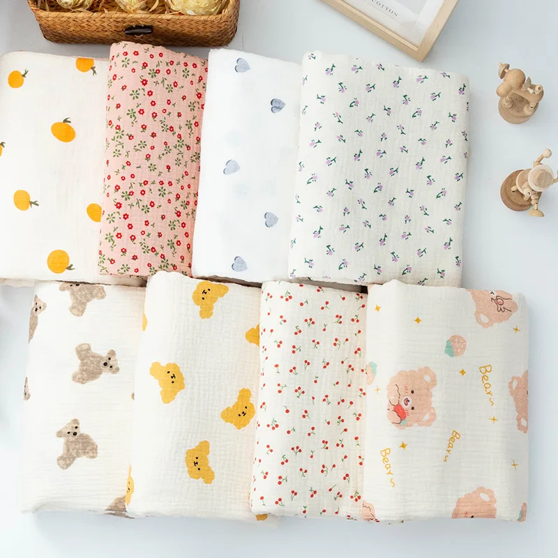 Stock pigment printing custom printed double gauze muslin fabric wholesale organic cotton for children