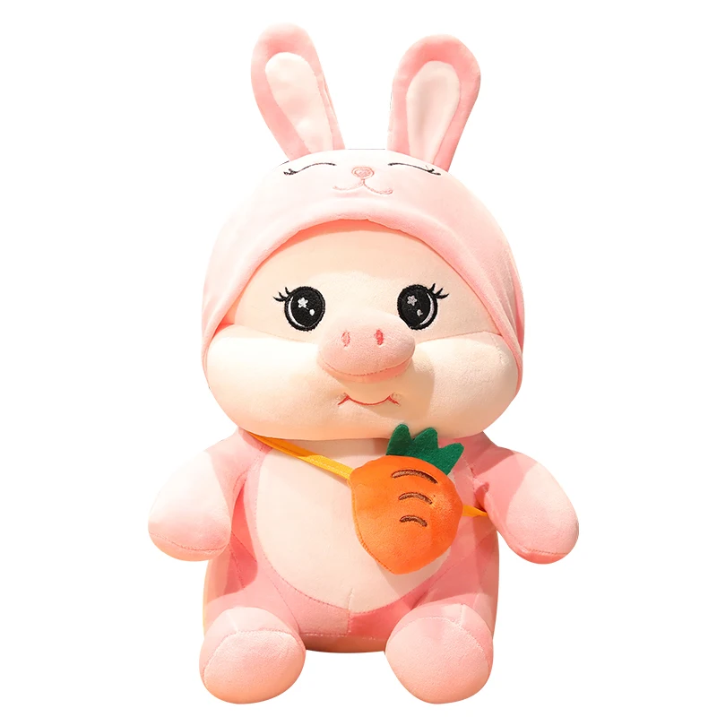 Cute Soft Stuffed 25cm Adorable Transformation Pig Plush Toy with Rabbit / Husky / Bear Clothes with Carrot Bag