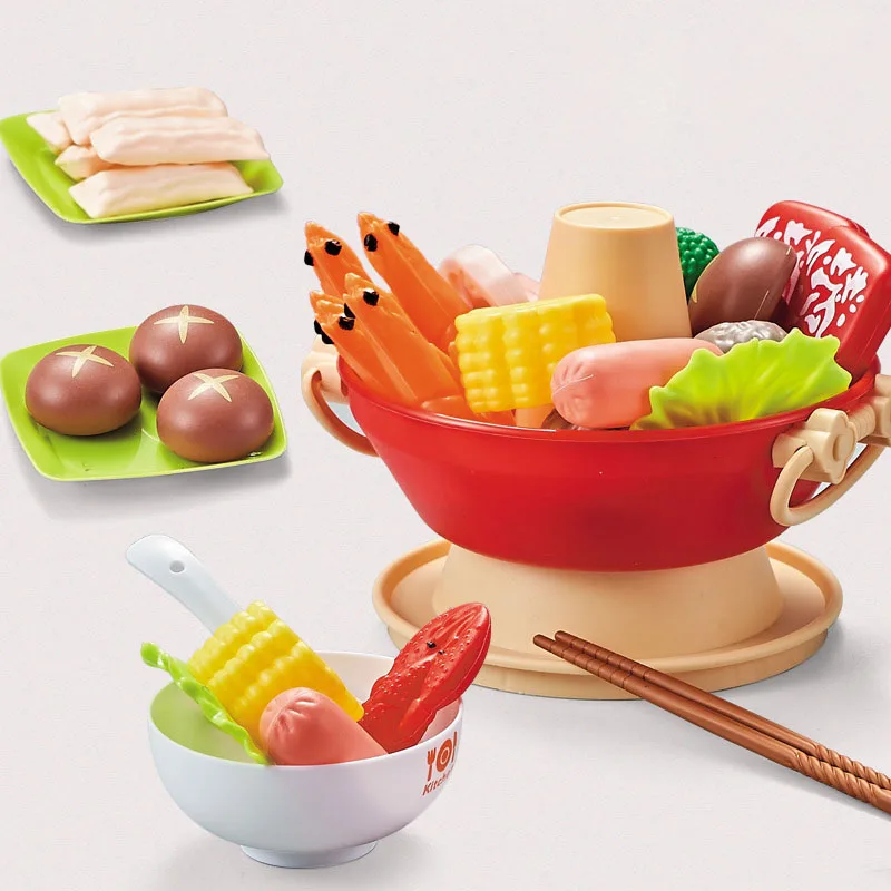 Amazon Hot Sale Surround Stove Hot Pot Play House Toy Girl Kids Mini Simulation Hot Pot Toy Kids Kitchen Emulation Food Set Toy