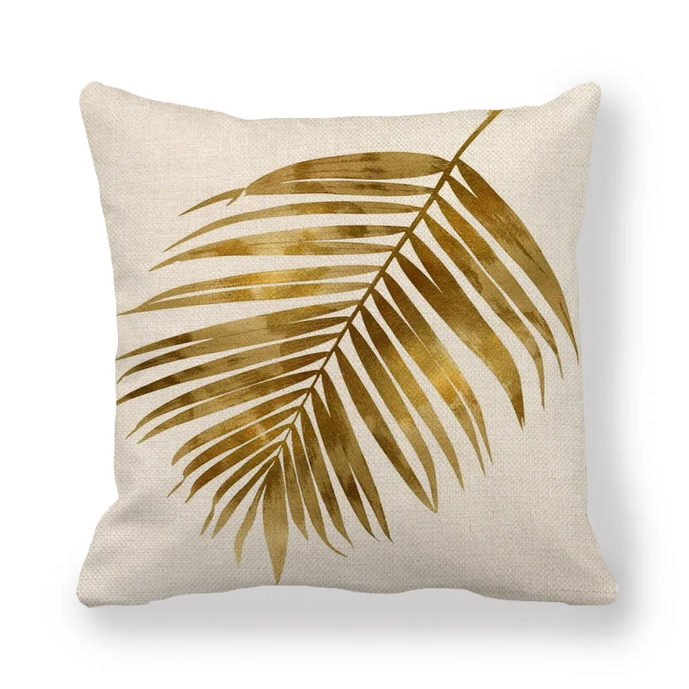 JA Wholesale Gold Print Leaf Square Throw Pillow Covers Home Decorative Couch Sofa Bedroom Cushion Cases for Living Room