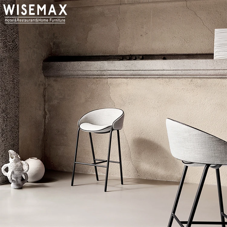 WISEMAX FURNITURE restaurant furniture cheap fabric armrest metal leg dining chair modern dining room high bar stool chairs