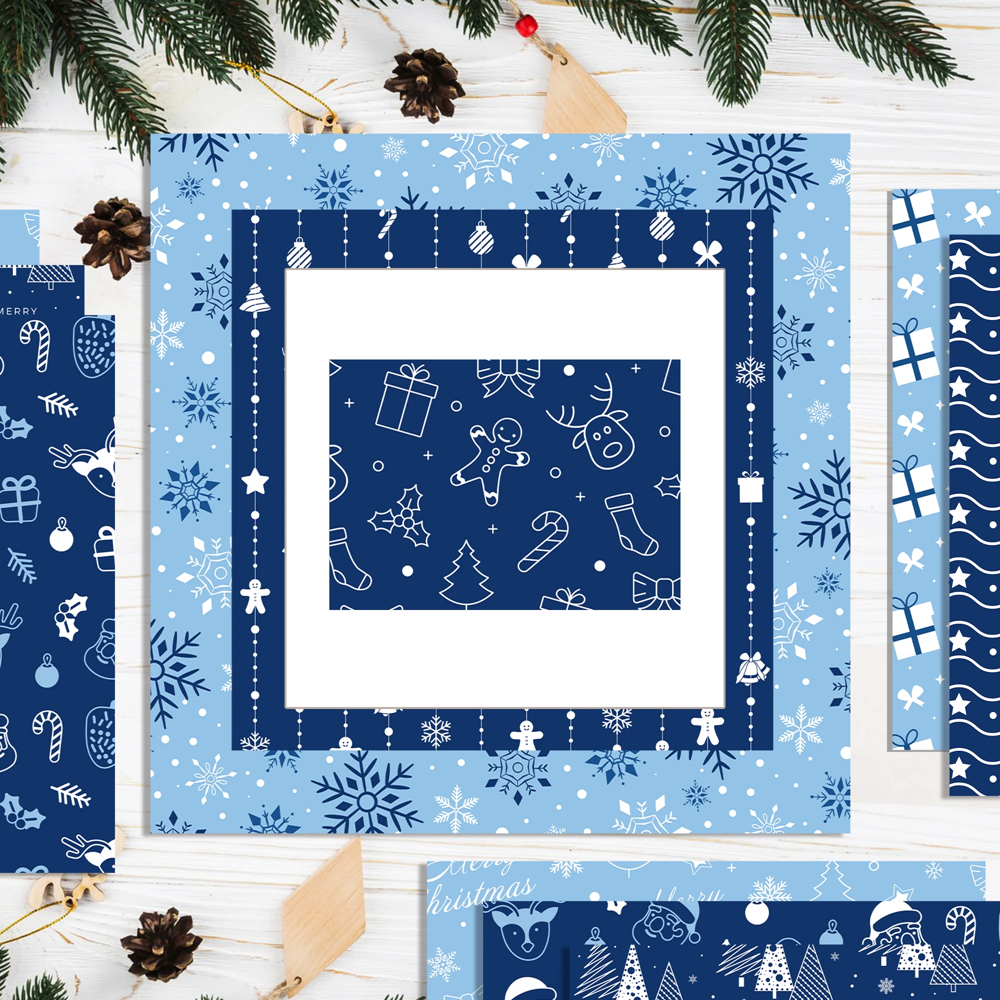 WW122 Winter Blue Scrapbook Paper DIY Blue Snowflake Elk Background Paper for Christmas Party Cardmaking Scrapbook Supplies