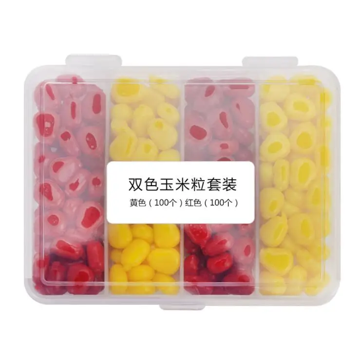 200pcs/Lot Soft Carp Bait Fishing Lure Set Floating Corn Flavor Artificial Bait Yellow Red with Plastic Box