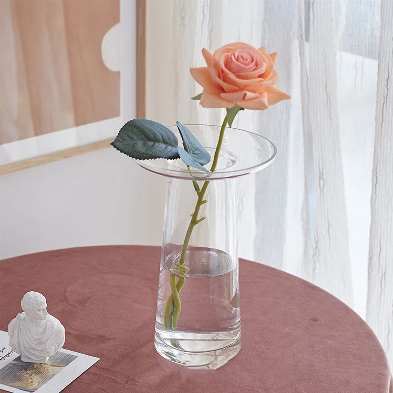 Simple Transparent Vase Grey Hat Shape Glass Vase Hydroponics Simplicity Wedding Romantic Vase
