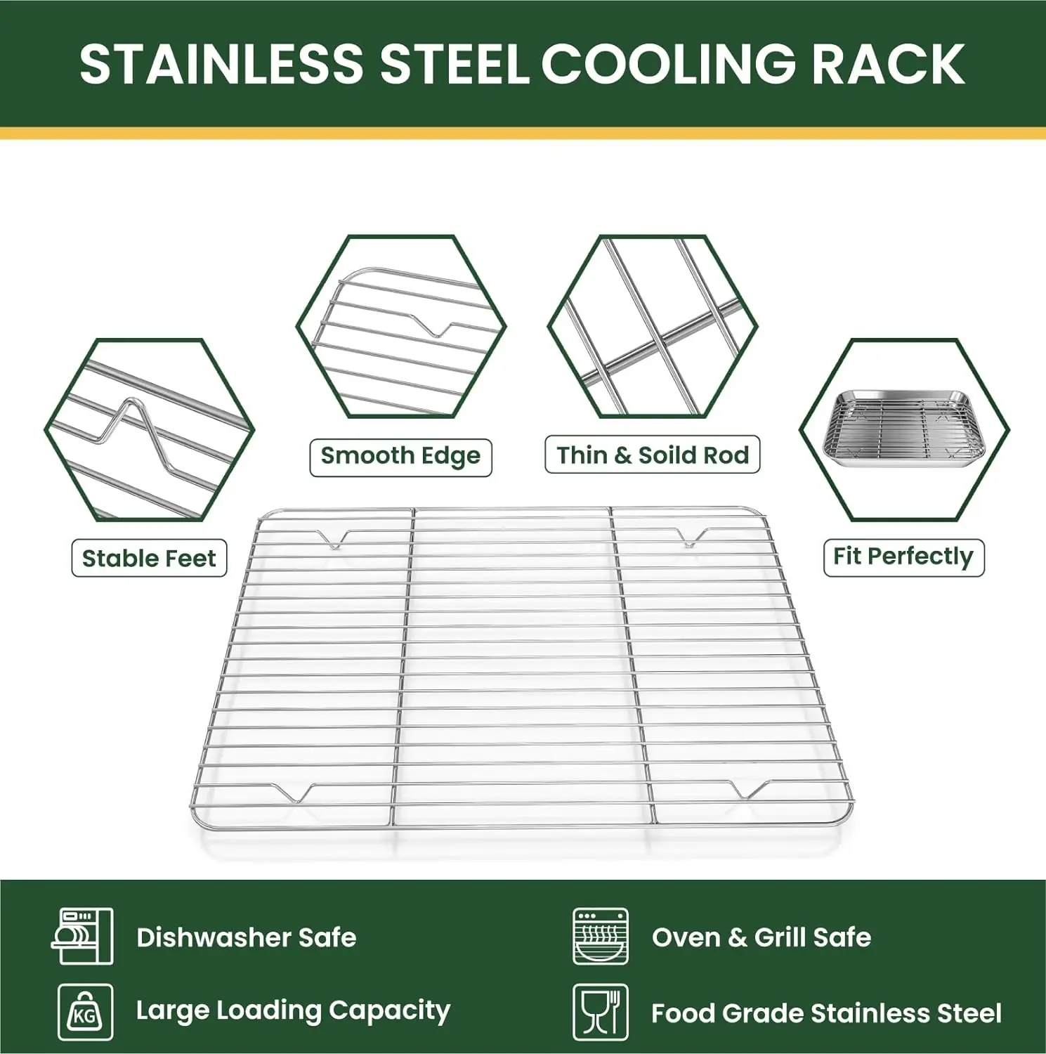 Durable Cooking Roasting Cookie Sheet Pan and Rack Set Baking Tray Stainless Steel Baking Pan with  Cooling Rack
