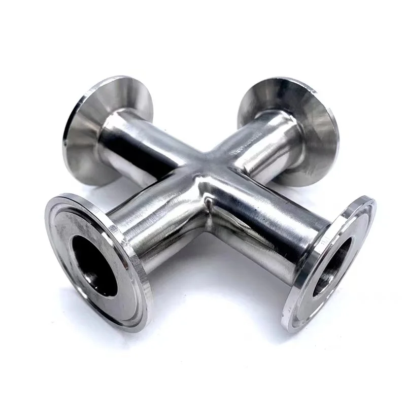 ss304 cf8 stainless steel pipe fitting ferrule clamp polishing sanitary clamp 4 way cross