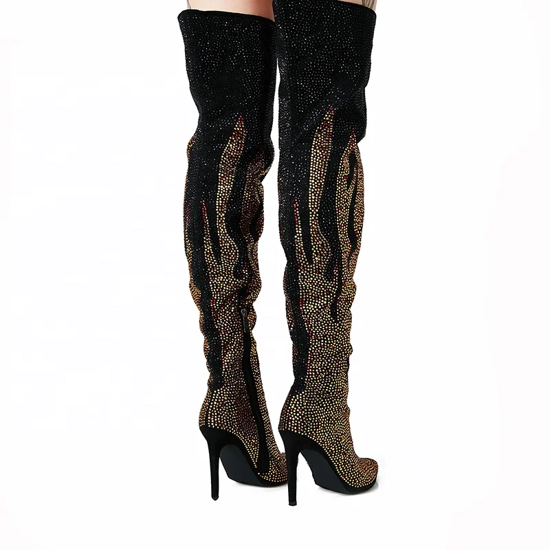 New arrival rhinestone thigh high stiletto boots for women and ladies factory wholesale