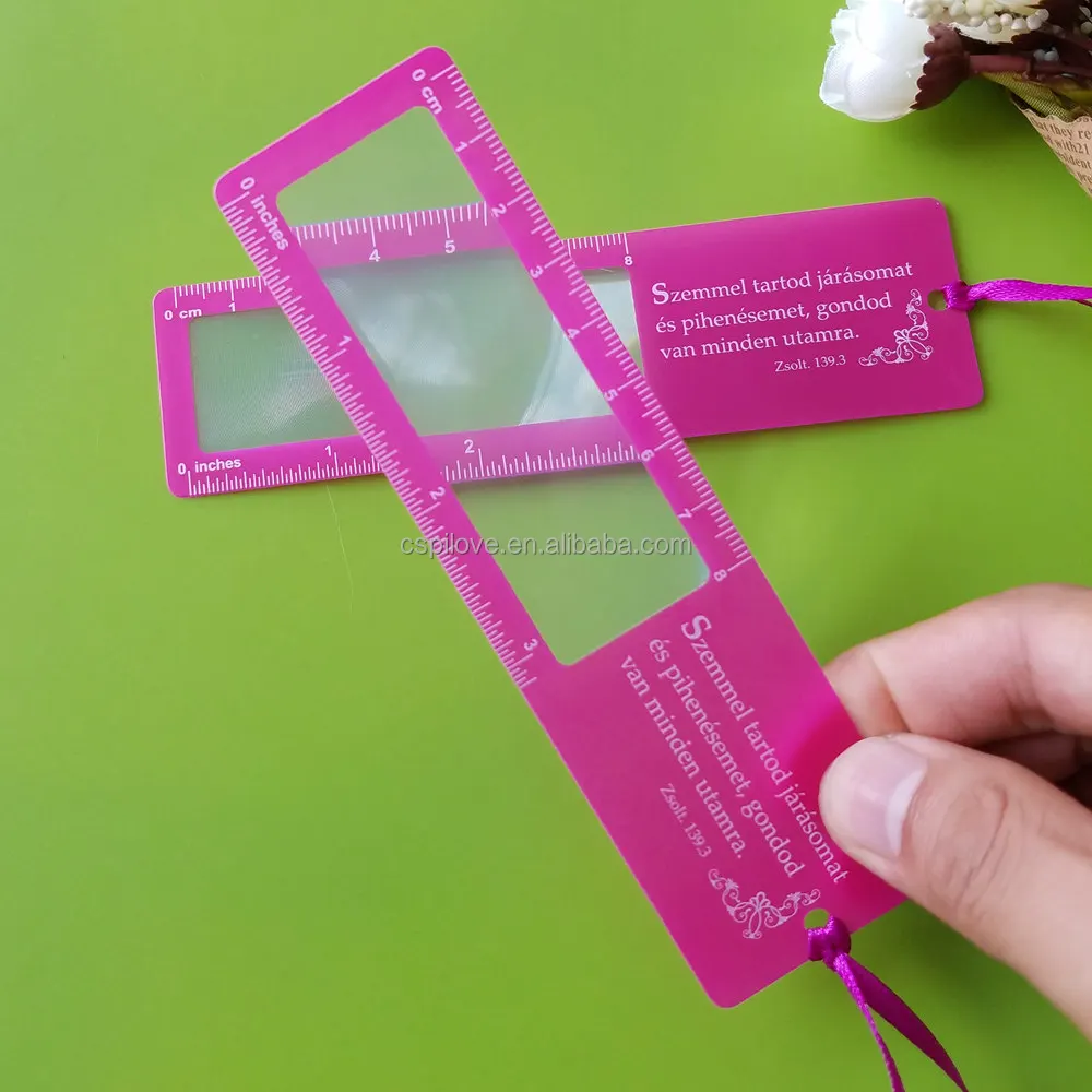 Factory Custom logo printing bookstore  promotional gifts book mark with ribbon pvc magnifier bookmark