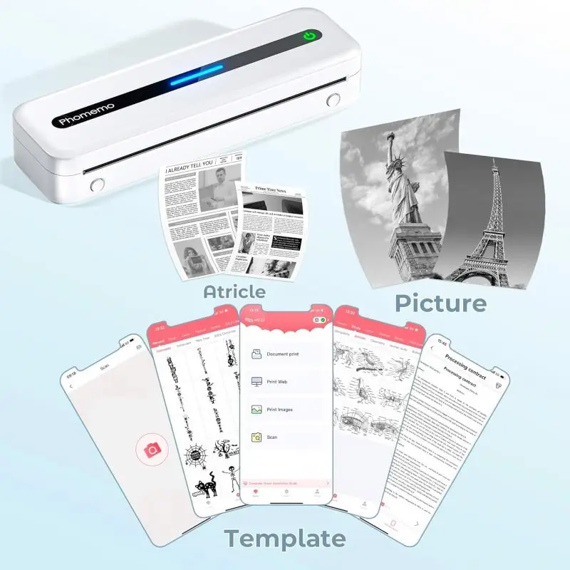 Phomemo M08F A4 portable thermal printer 300DPI blue tooth printer for Mobile Office work from phone students