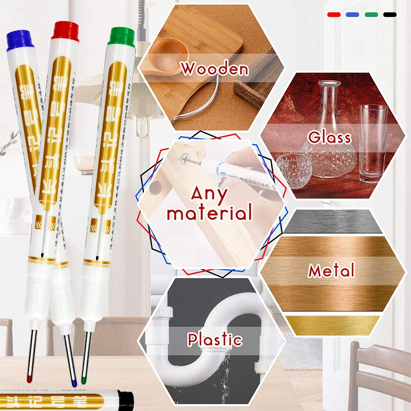 New Product Multi-Purpose Deep Drill Hole Long Nib Waterproof Marker Pens Colorful Carpenter Pen for Bathroom Woodworking