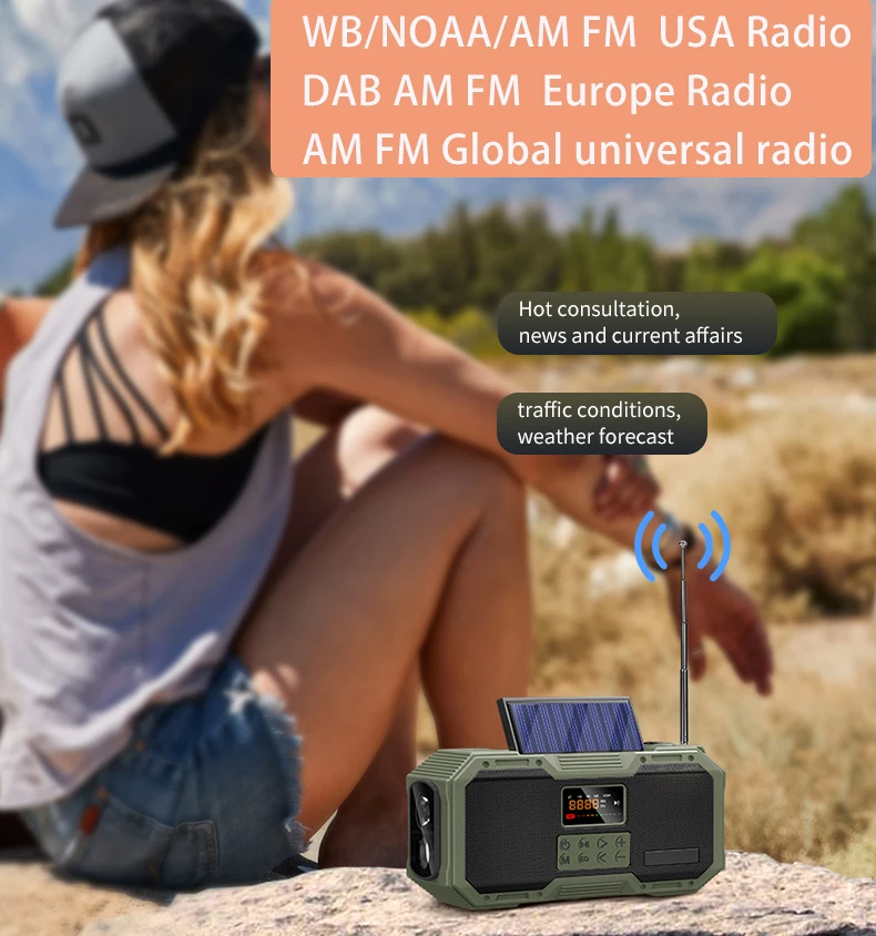 Home emergency radio multi speaker Portable Wireless DAB NOAA AM FM digital Radio multi BT Speaker with flash light