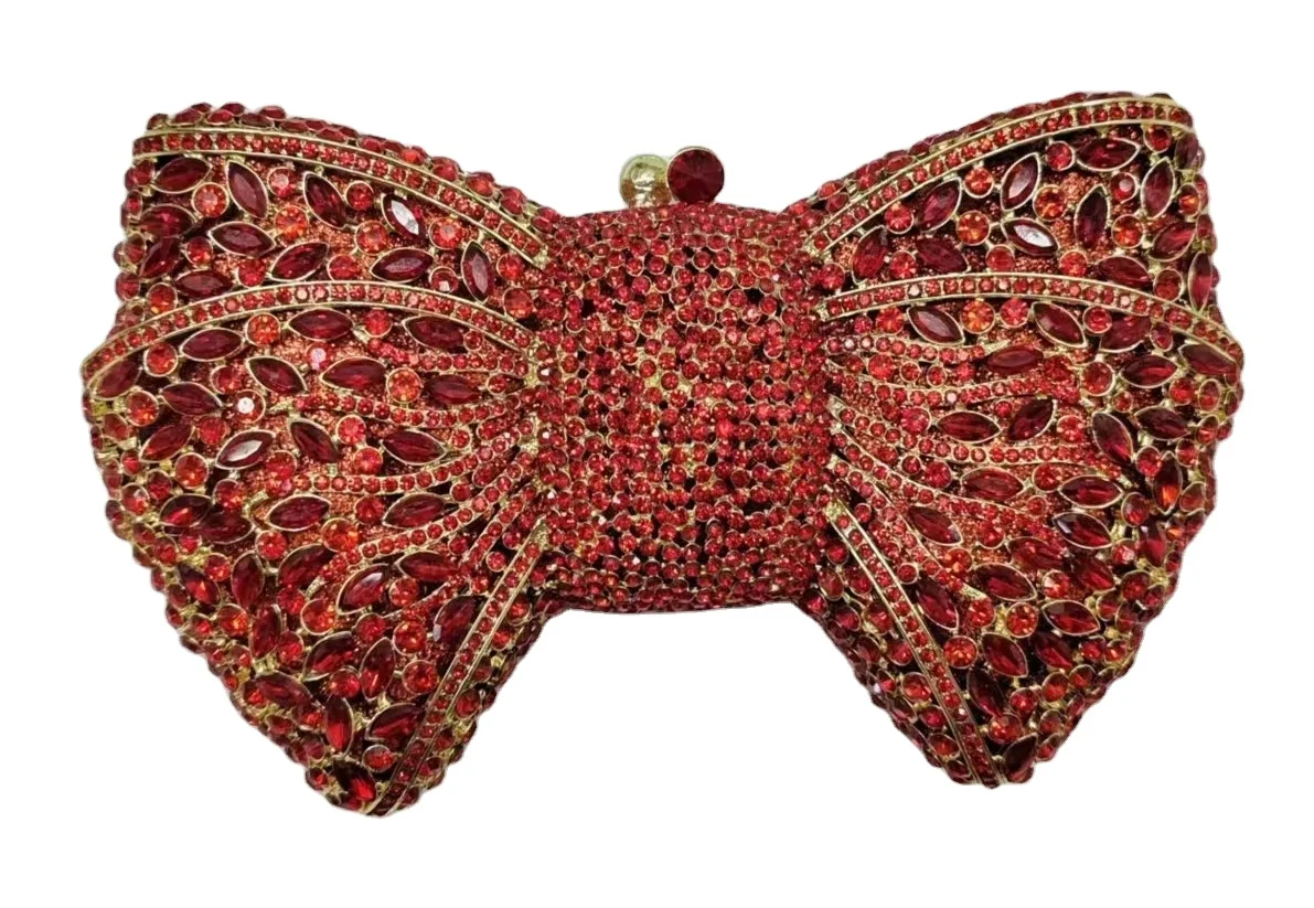 Custom Logo China Supplier Evening Crystal Purses Stone Clutch Bow Shaped Wedding Ladies Bow Tie Purse Clutches for Women