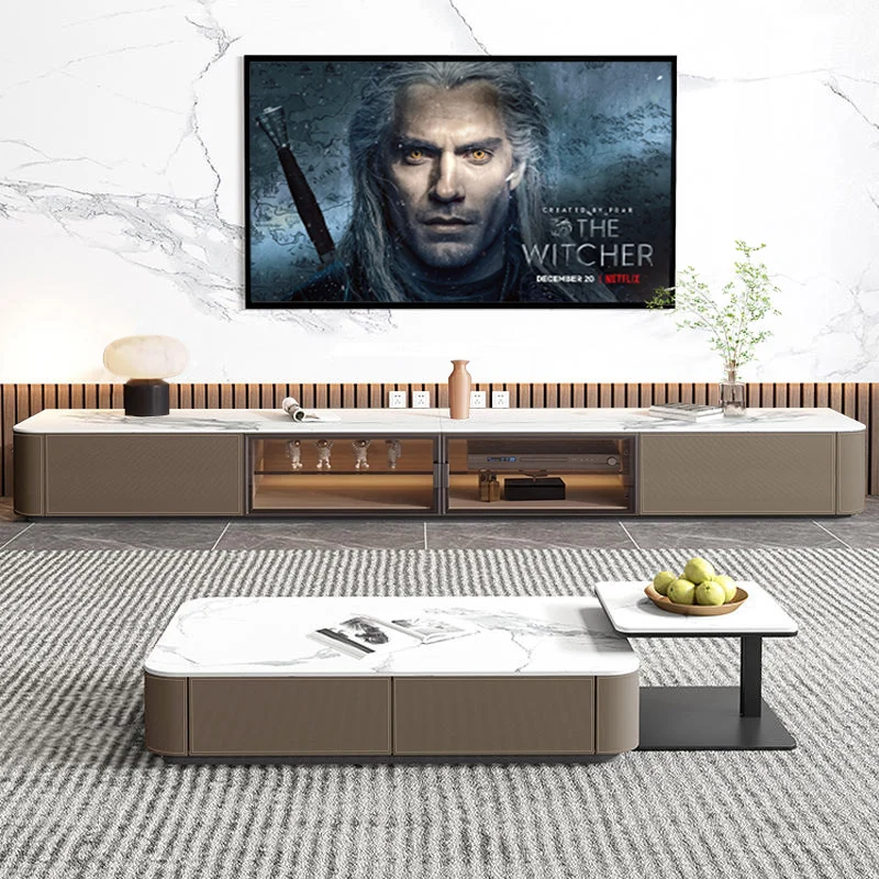 Saddle leather stone TV cabinet, light luxury floor standing cabinet, minimalist modern small apartment living room TV station