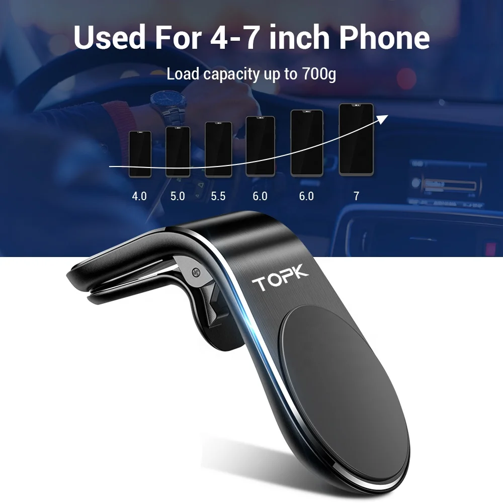 
Free Shipping TOPK D11 L Shape Clamp Phone Holder Stand Magnet Air Vent Metal Car Phone Holder 