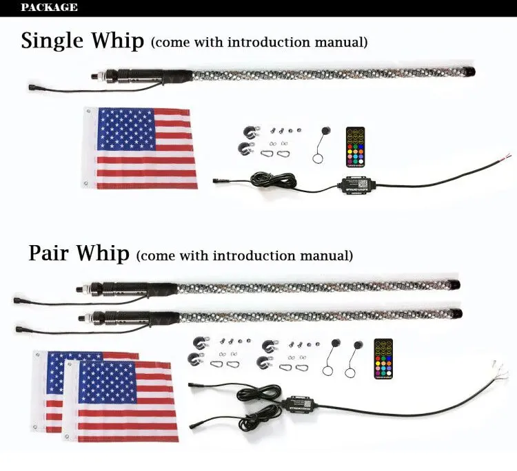 Manufacturer Remote Safety Led Whips Chasing Colors Led Lighted Whip Antenna Flag Light For Atv Utv Offroad Vehicle Rzr