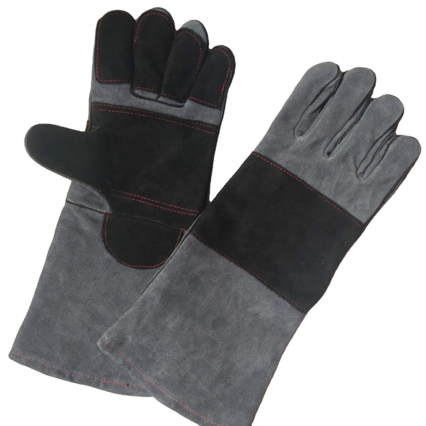 China Manufacturer Leather 14 16 Inch Long Cotton Lined High Quality tig welding gloves with aluminum foil