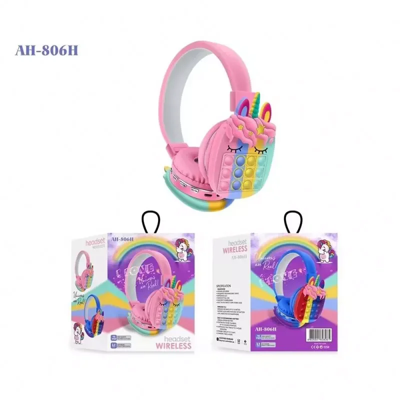 AH-806H Rainbow Bubble Foldable Wireless Stereo Unicorn Headphones Silicone Pop-Up Stress Relief Toy Headphones