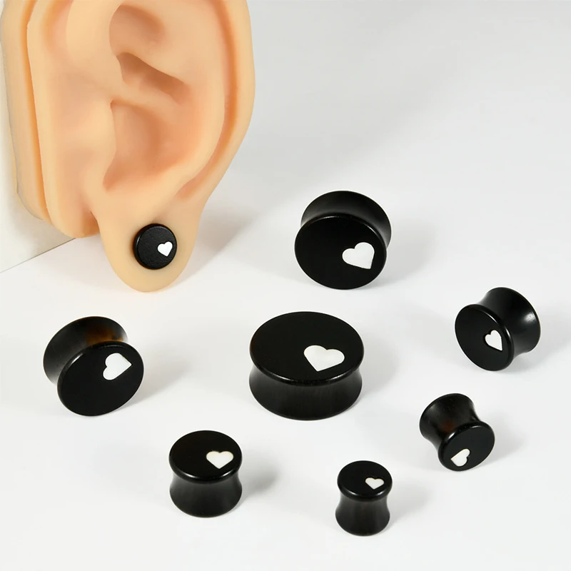 Wholesale Gauges for Ears Wood Saddle Plugs and Tunnels Heart Logo Earrings Expander Stretchers Piercing Body Jewelry Women Men