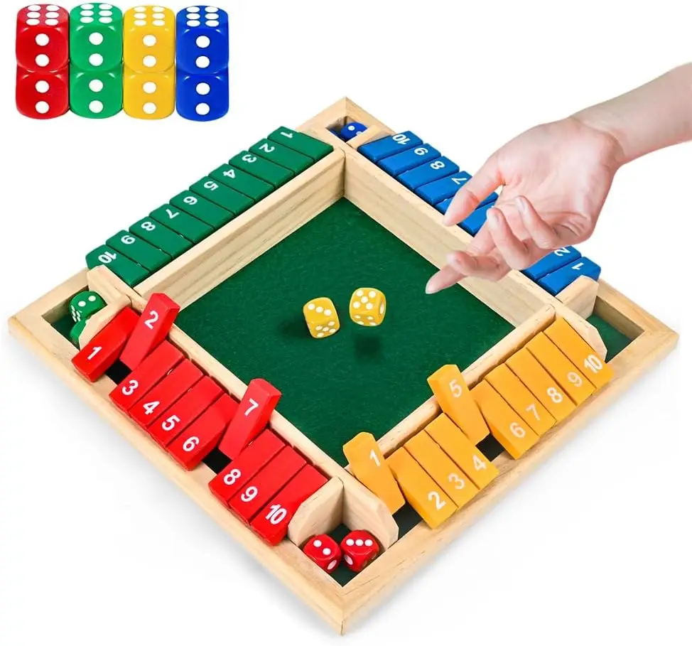Shut the Box Game Wooden Board Number Drinking Dice Toy Family Traditional Table Mat Game Dice for Kids and Adults